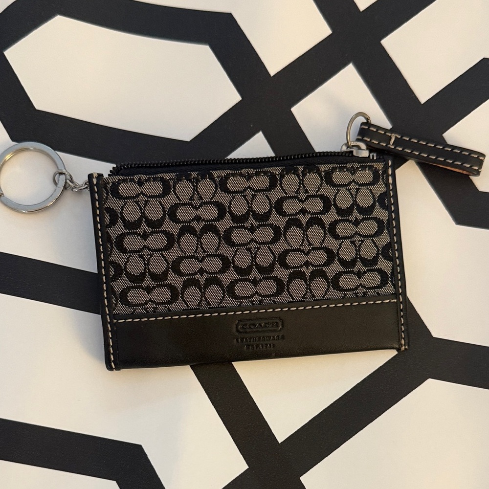 Coach Black and Gray Signature Card Holder